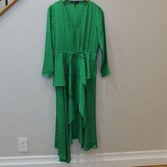 MAJE RAMIA Dress bright green satin midi hi lo asymmetric 4 party holiday fairy - Picture 3 of 12